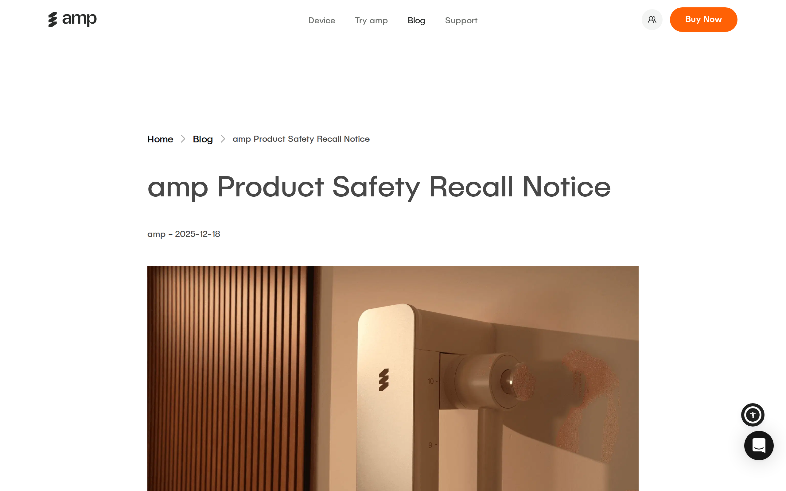 amp Product Safety Recall Notice page with a banner image