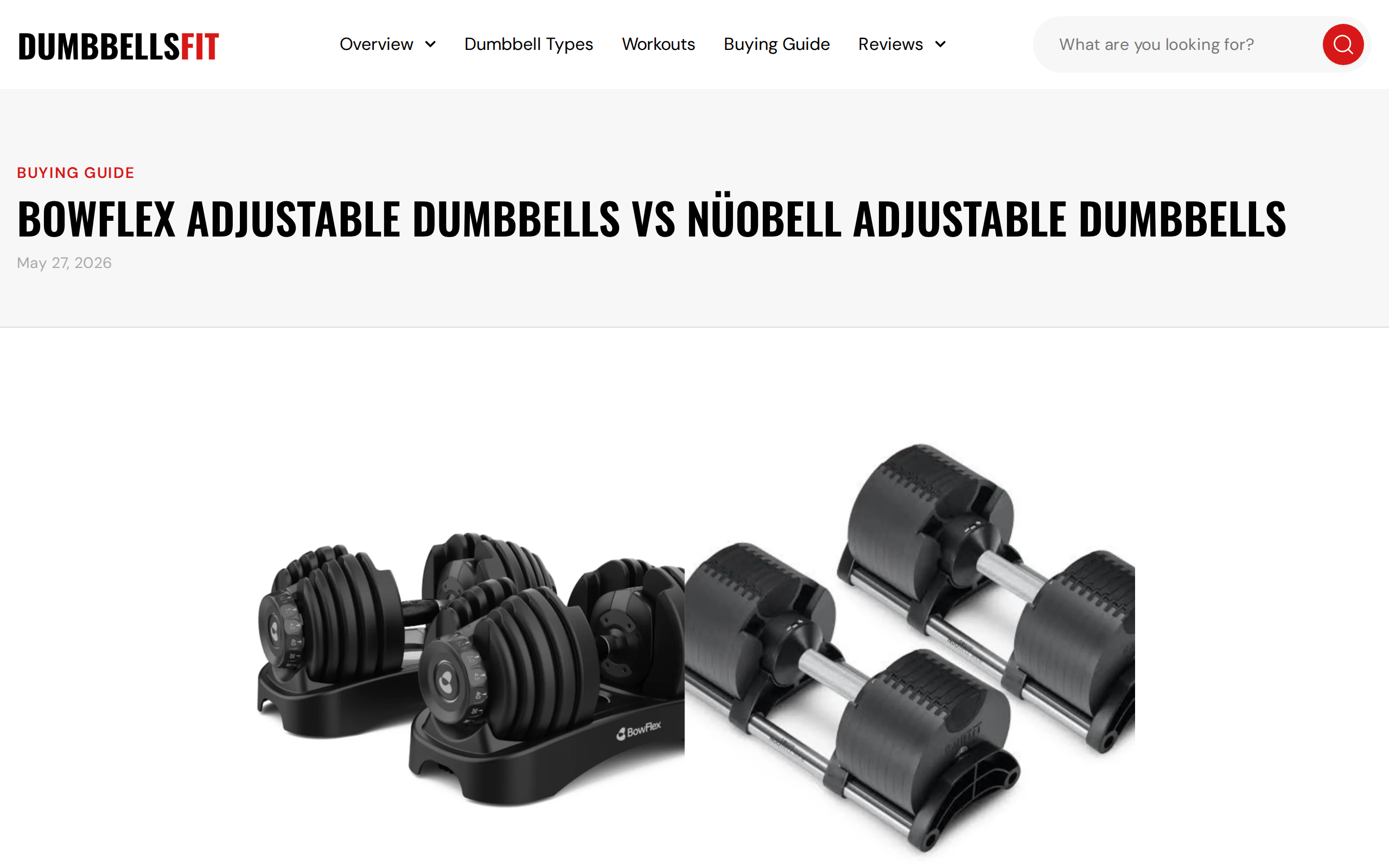 Dumbbells Fit comparison page between Bowflex adjustable dumbbells and NÜOBELL adjustable dumbbells