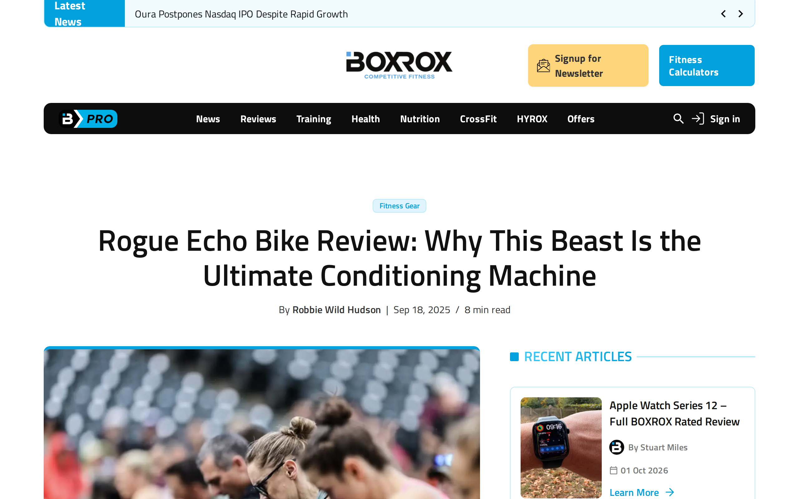 BoxRox review headline for the Rogue Echo Bike showing a bike outdoors